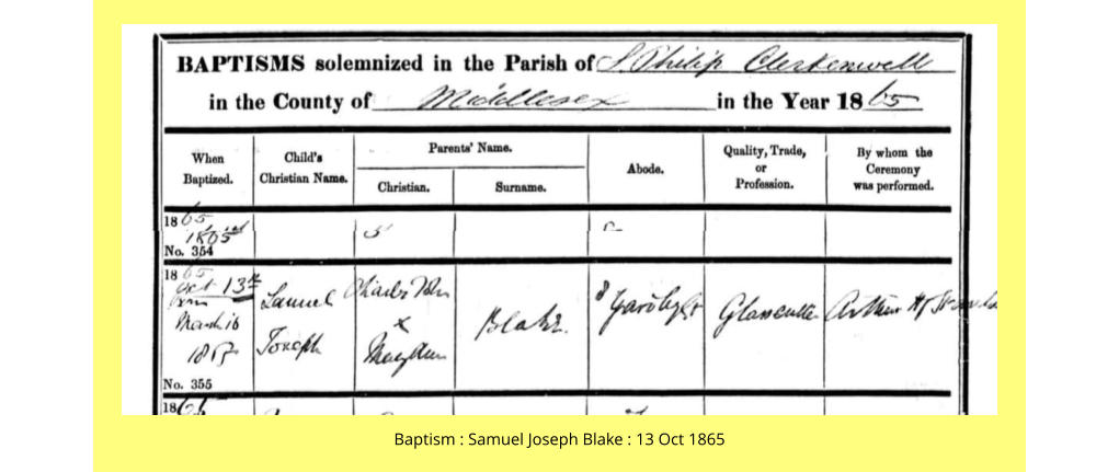 Baptism : Samuel Joseph Blake : 13 Oct 1865