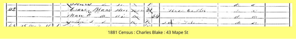 1881 Census : Charles Blake : 43 Mape St