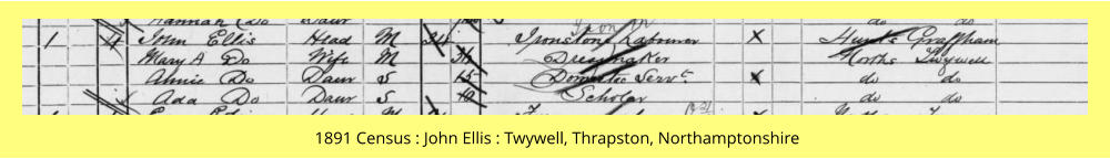 1891 Census : John Ellis : Twywell, Thrapston, Northamptonshire