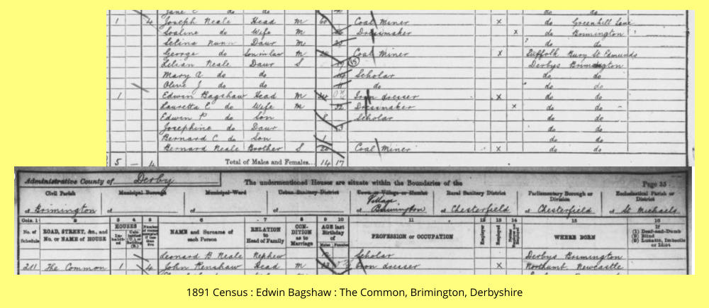 1891 Census : Edwin Bagshaw : The Common, Brimington, Derbyshire
