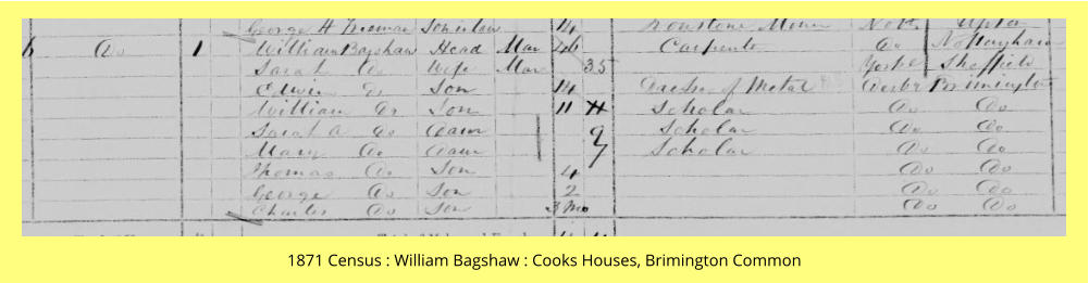 1871 Census : William Bagshaw : Cooks Houses, Brimington Common
