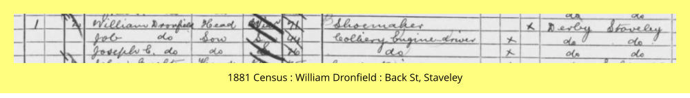 1881 Census : William Dronfield : Back St, Staveley