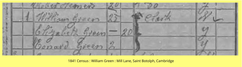 1841 Census : William Green : Mill Lane, Saint Botolph, Cambridge