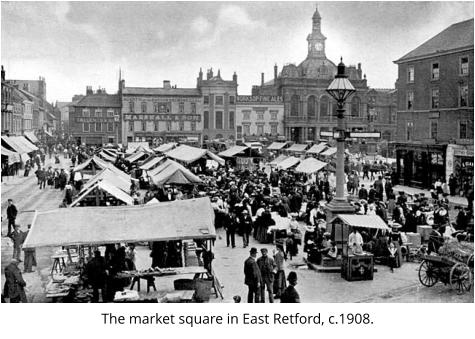 The market square in East Retford, c.1908.