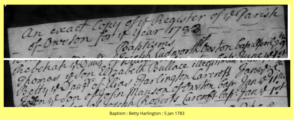 Baptism : Betty Harlington : 5 Jan 1783