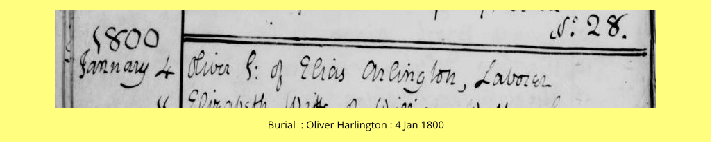 Burial  : Oliver Harlington : 4 Jan 1800