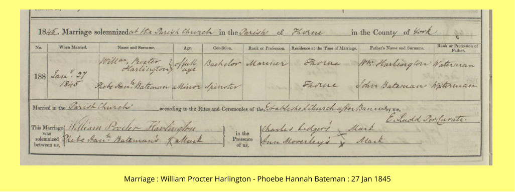 Marriage : William Procter Harlington - Phoebe Hannah Bateman : 27 Jan 1845