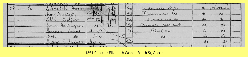 1851 Census : Elizabeth Wood : South St, Goole