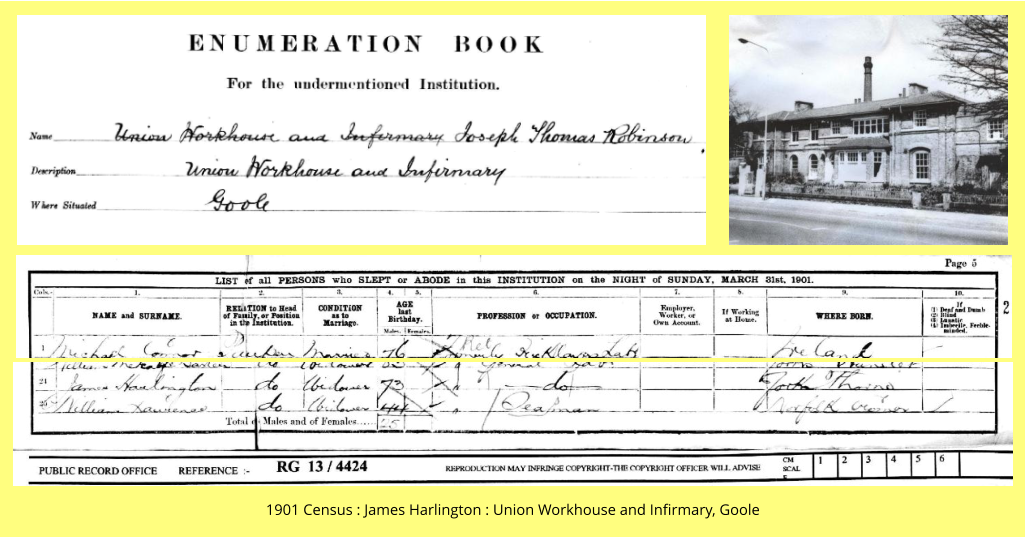 1901 Census : James Harlington : Union Workhouse and Infirmary, Goole