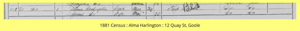 1881 Census : Alma Harlington : 12 Quay St, Goole