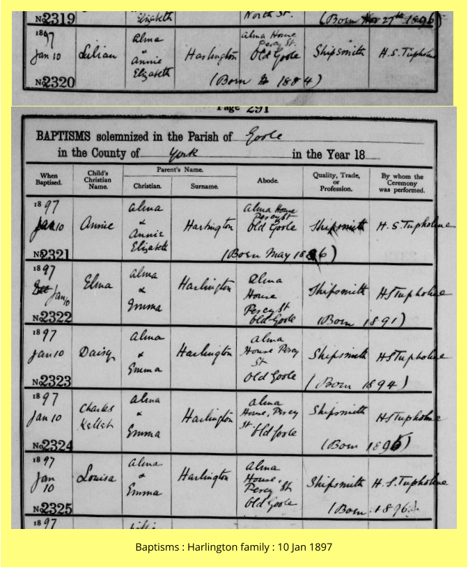 Baptisms : Harlington family : 10 Jan 1897