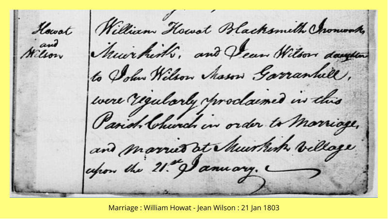 Marriage : William Howat - Jean Wilson : 21 Jan 1803