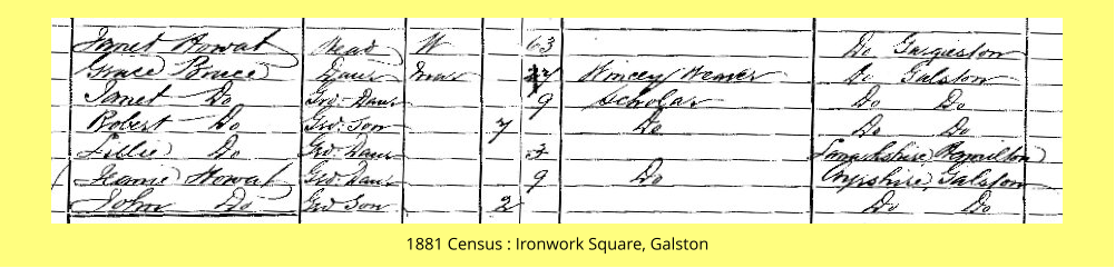 1881 Census : Ironwork Square, Galston