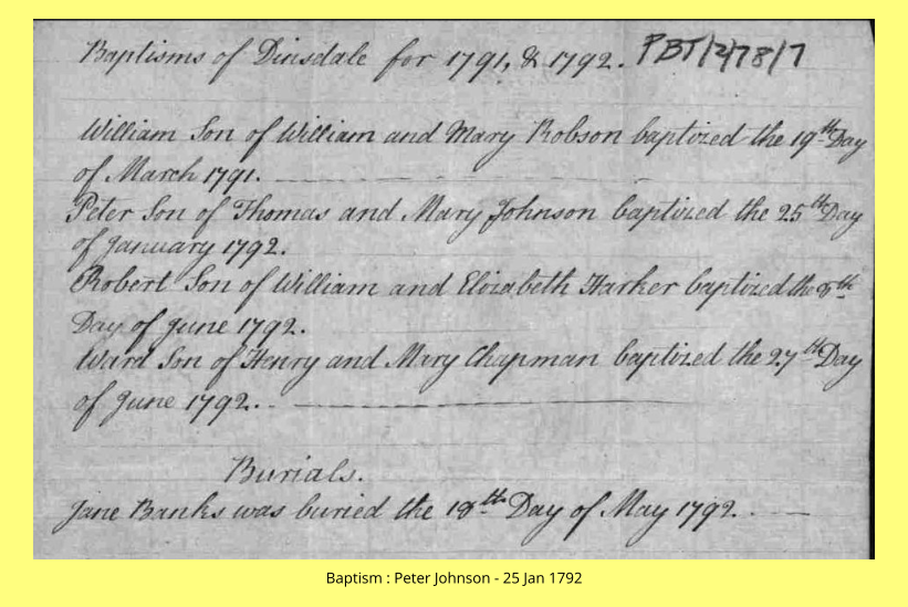 Baptism : Peter Johnson - 25 Jan 1792