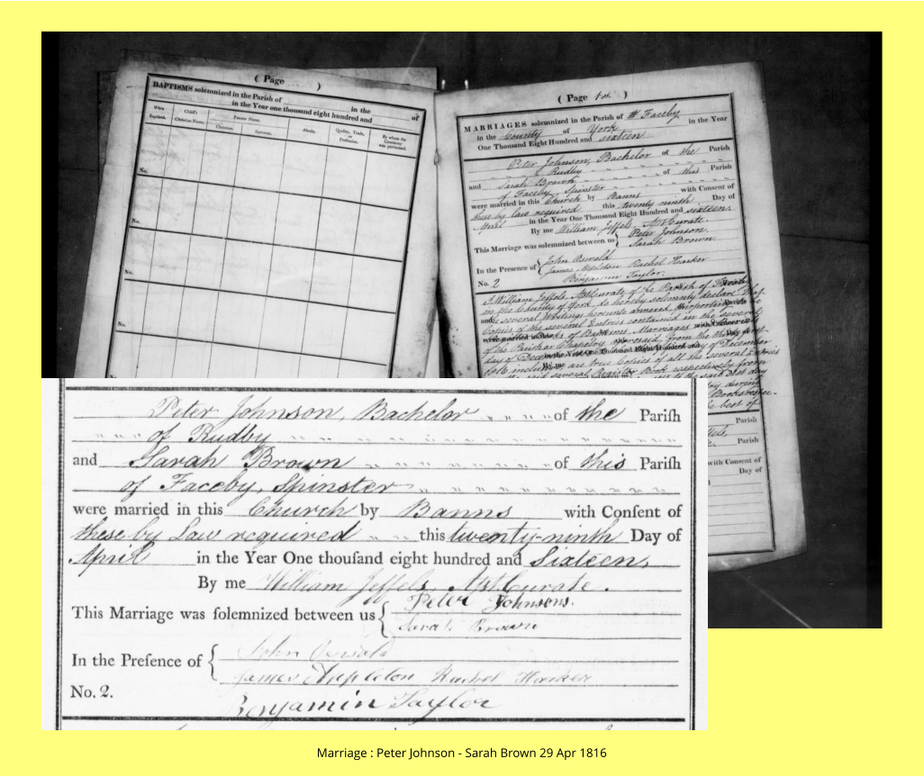 Marriage : Peter Johnson - Sarah Brown 29 Apr 1816
