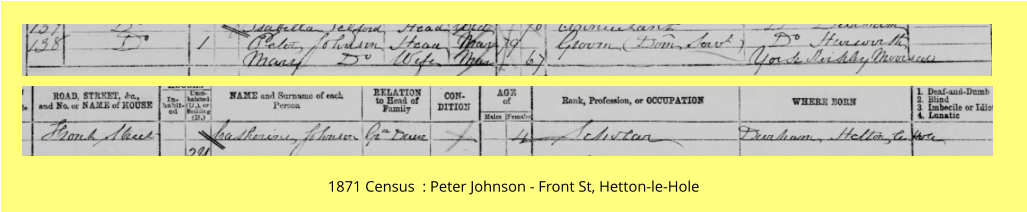 1871 Census  : Peter Johnson - Front St, Hetton-le-Hole