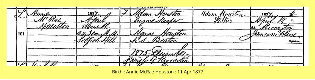 Birth : Annie McRae Houston : 11 Apr 1877
