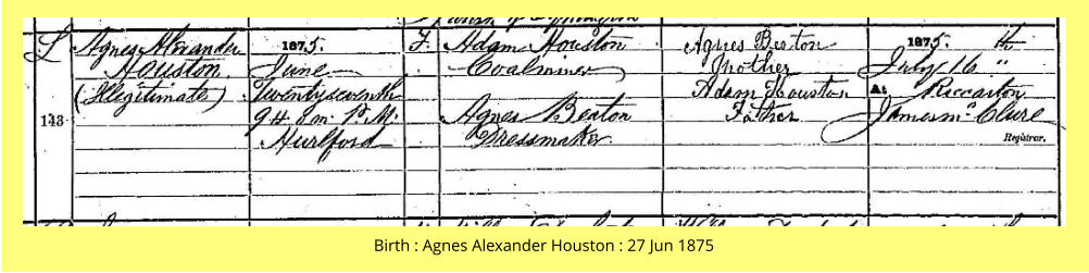 Birth : Agnes Alexander Houston : 27 Jun 1875
