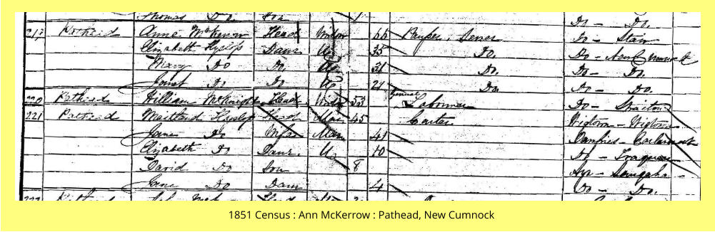 1851 Census : Ann McKerrow : Pathead, New Cumnock