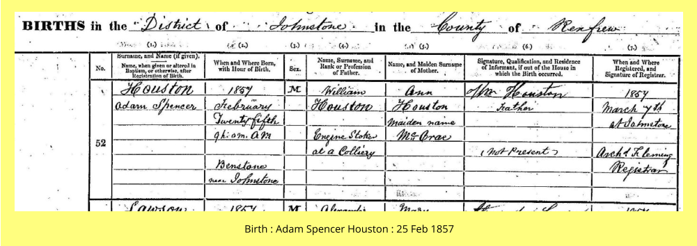 Birth : Adam Spencer Houston : 25 Feb 1857