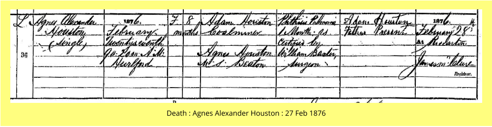 Death : Agnes Alexander Houston : 27 Feb 1876
