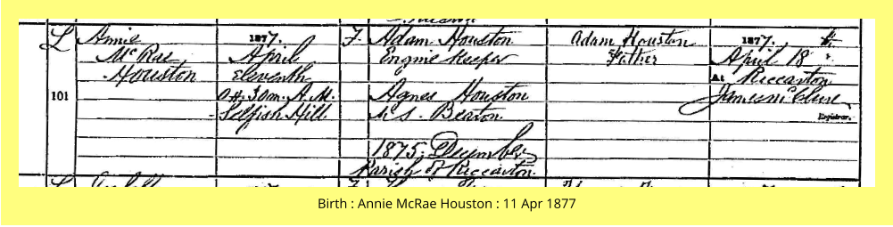 Birth : Annie McRae Houston : 11 Apr 1877