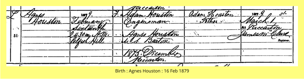 Birth : Agnes Houston : 16 Feb 1879