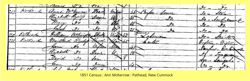 1851 Census : Ann McKerrow : Pathead, New Cumnock