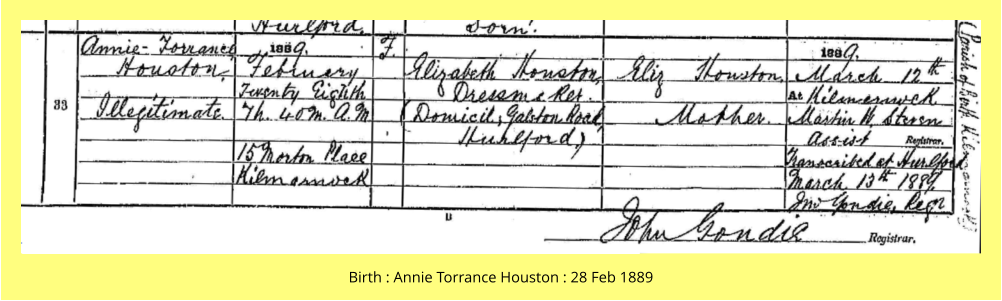 Birth : Annie Torrance Houston : 28 Feb 1889