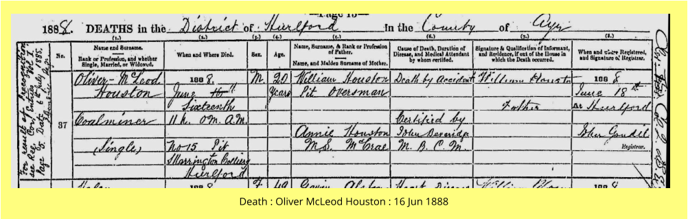 Death : Oliver McLeod Houston : 16 Jun 1888