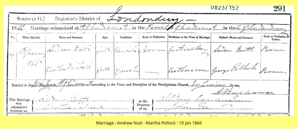 Marriage : Andrew Nutt - Martha Pollock : 10 Jan 1866