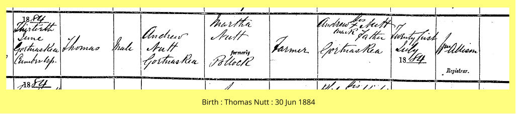 Birth : Thomas Nutt : 30 Jun 1884