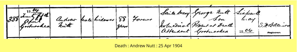 Death : Andrew Nutt : 25 Apr 1904