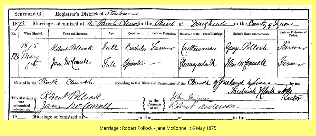 Marriage : Robert Pollock - Jane McConnell : 6 May 1875