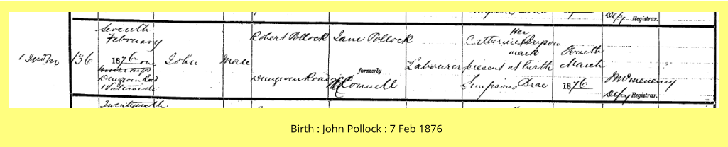 Birth : John Pollock : 7 Feb 1876