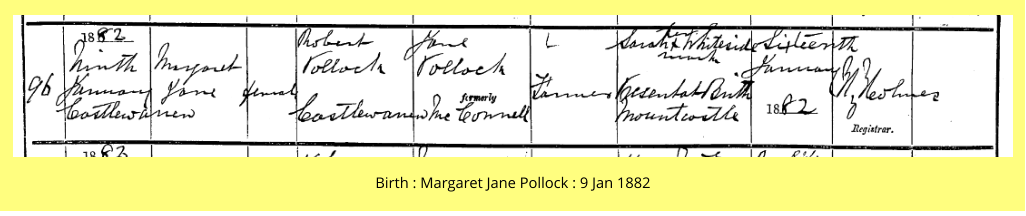 Birth : Margaret Jane Pollock : 9 Jan 1882