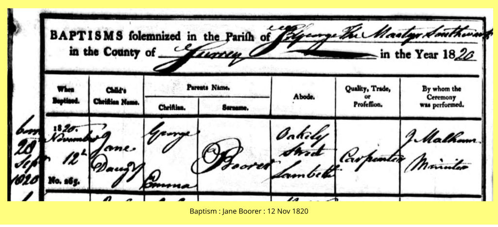 Baptism : Jane Boorer : 12 Nov 1820