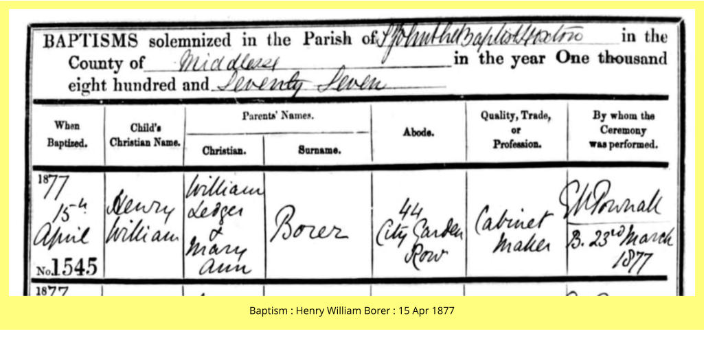 Baptism : Henry William Borer : 15 Apr 1877