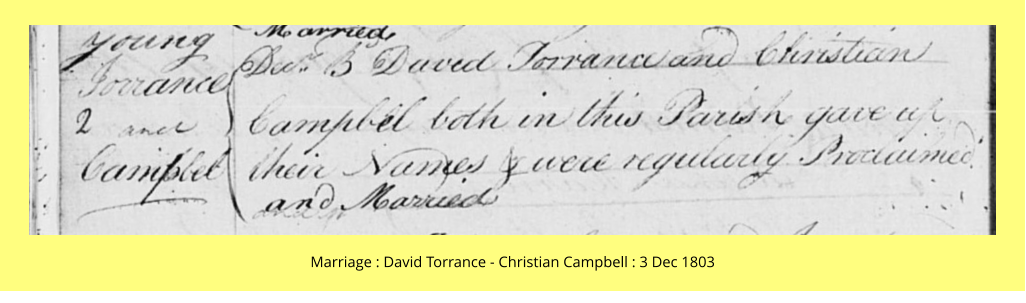Marriage : David Torrance - Christian Campbell : 3 Dec 1803