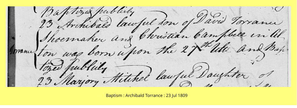 Baptism : Archibald Torrance : 23 Jul 1809