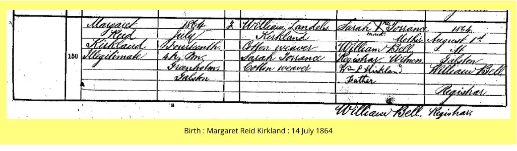 Birth : Margaret Reid Kirkland : 14 July 1864