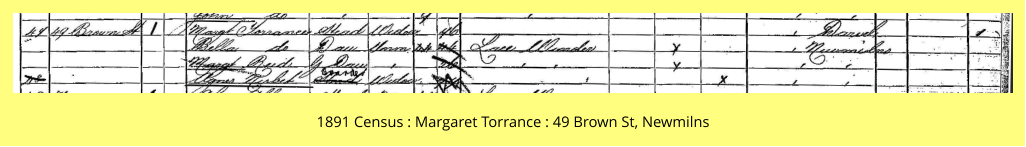 1891 Census : Margaret Torrance : 49 Brown St, Newmilns