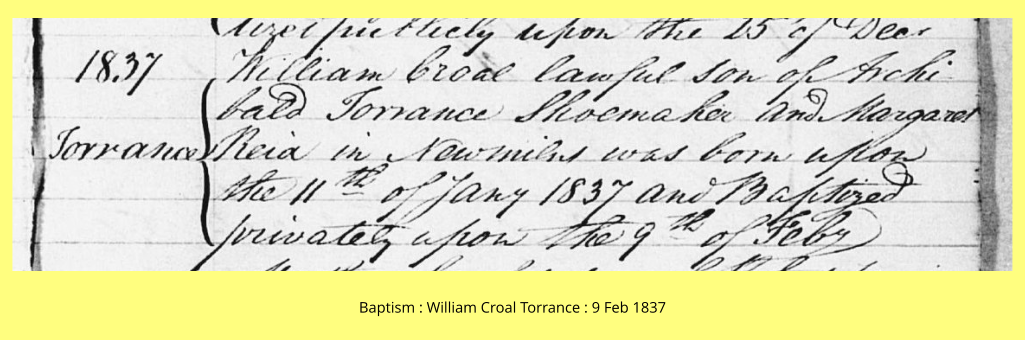 Baptism : William Croal Torrance : 9 Feb 1837