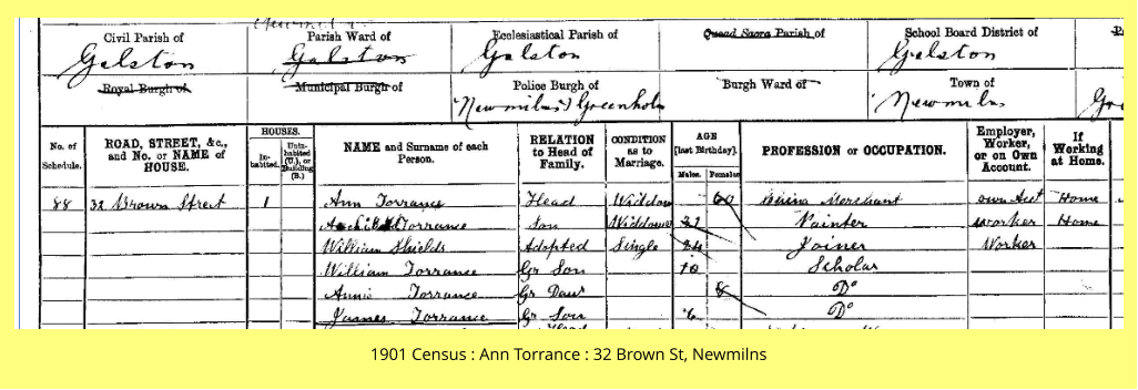 1901 Census : Ann Torrance : 32 Brown St, Newmilns
