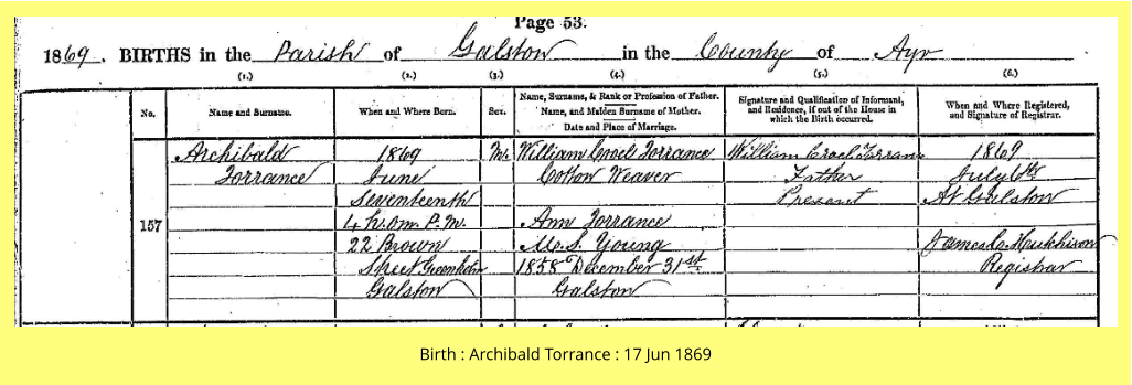Birth : Archibald Torrance : 17 Jun 1869