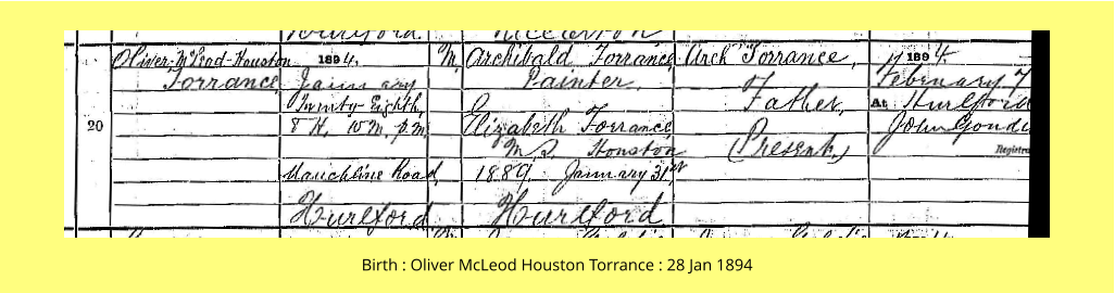 Birth : Oliver McLeod Houston Torrance : 28 Jan 1894
