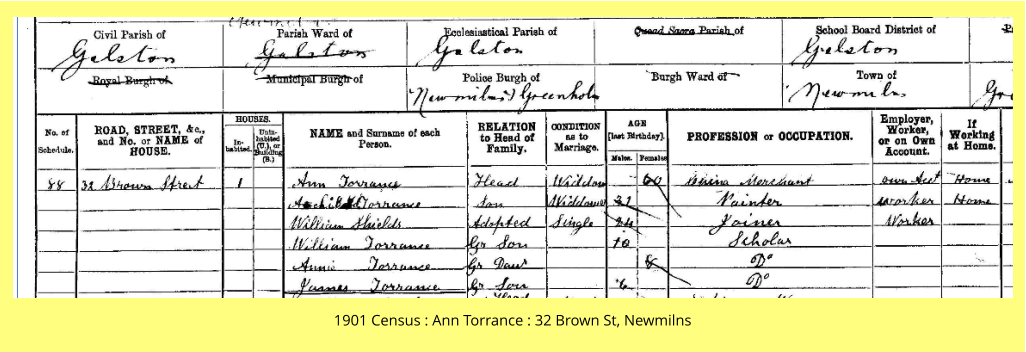 1901 Census : Ann Torrance : 32 Brown St, Newmilns