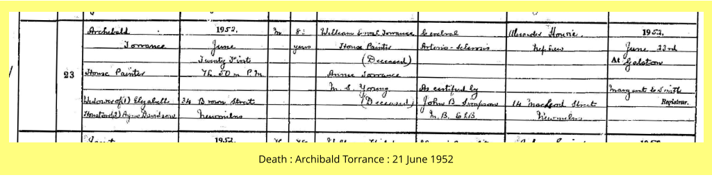 Death : Archibald Torrance : 21 June 1952