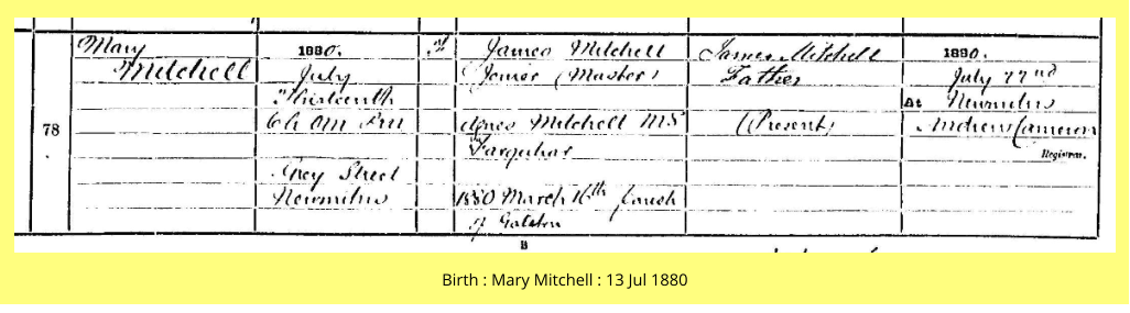 Birth : Mary Mitchell : 13 Jul 1880