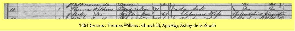 1861 Census : Thomas Wilkins : Church St, Appleby, Ashby de la Zouch